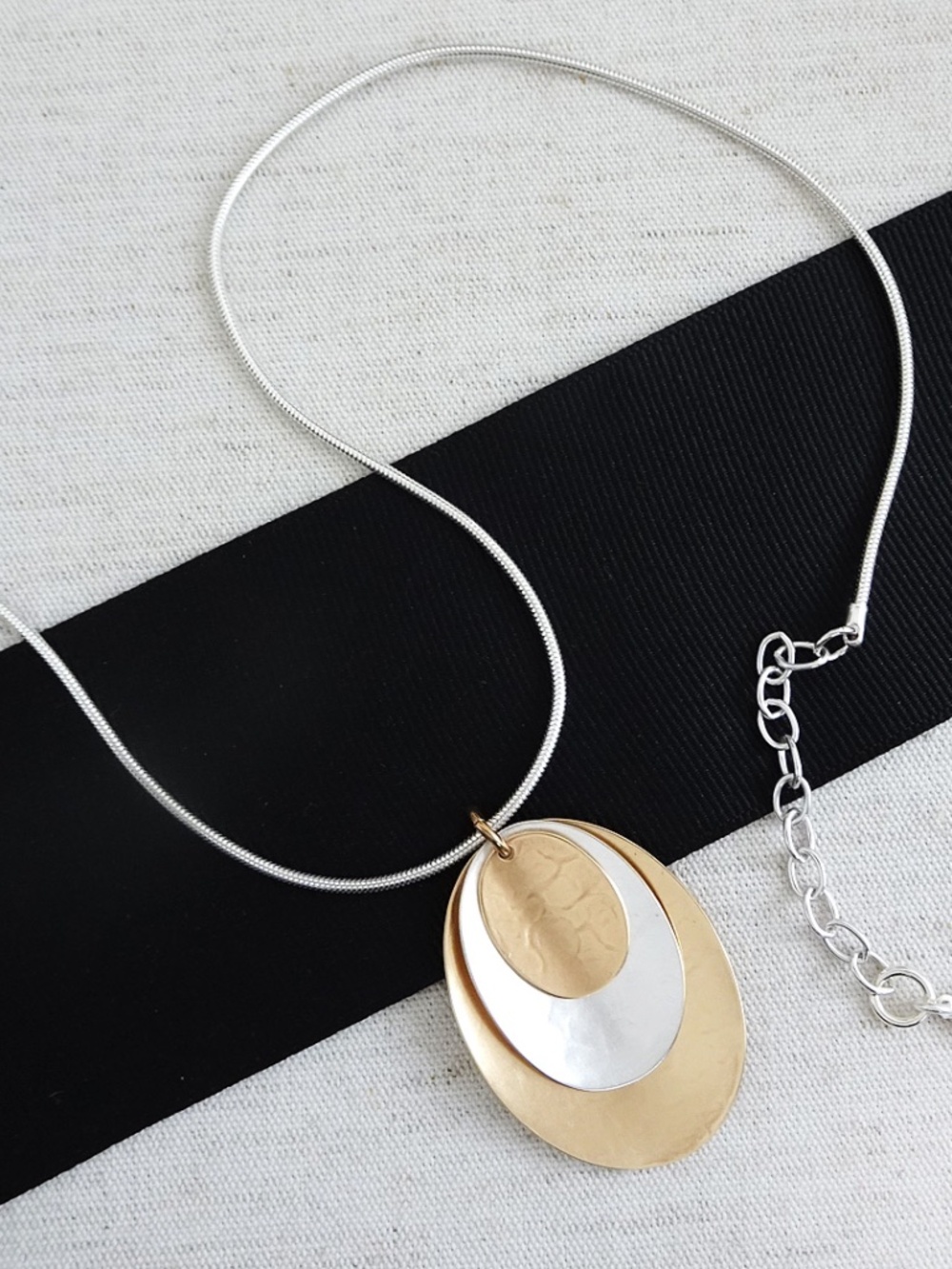 Marjorie BaerSimple Pendant Necklace. Layered Oval Pendant Necklace, Mixed Metal